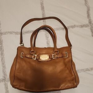 Michael Kors Hamilton Brown Leather Tote with Gold Plaque
